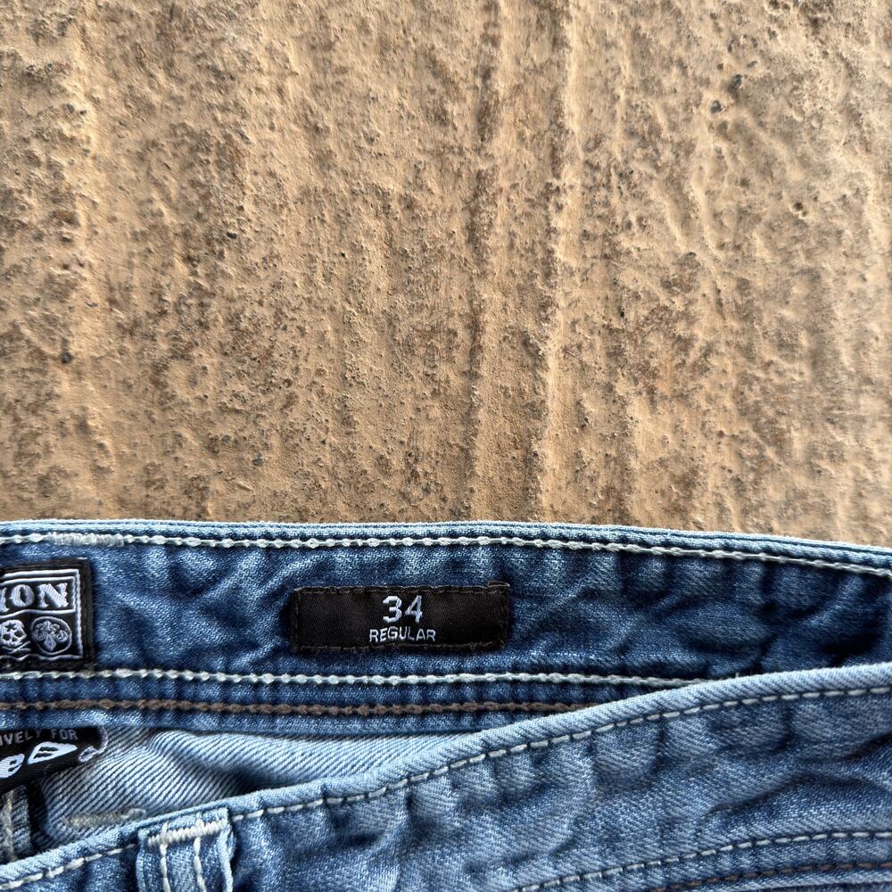 VINTAGE AFFLICTION BUCKLE COOPER BOOTCUT Y2K 00S JEANS LIGHTWASH 34X30 HONEYCOMB - Picture 6 of 8